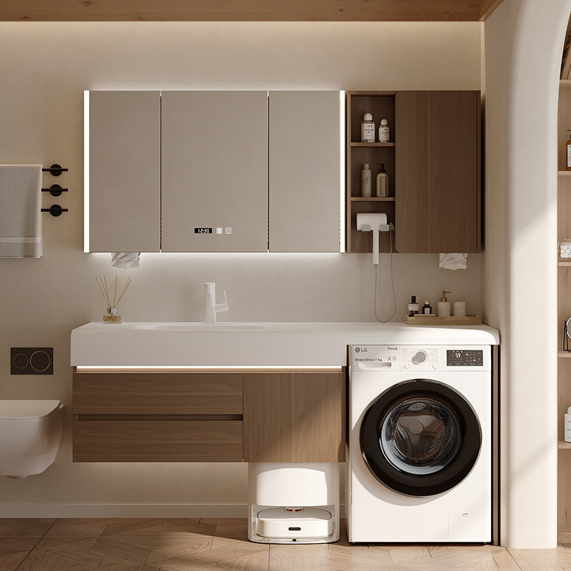 胡桃木定制杜丽家一体盆浴室柜洗衣池台盆一体卫生间洗手洗脸洗漱