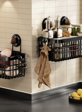 中古风葱姜蒜收纳盒壁挂式厨房吸盘置物架免打孔多功能调味料品架