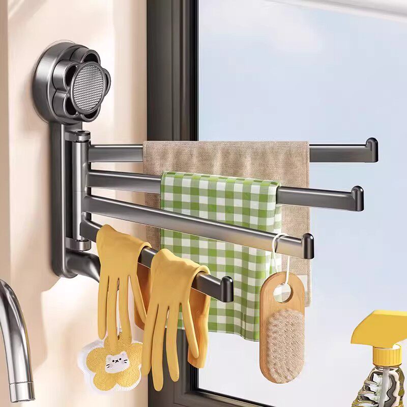 吸盘抹布架厨房壁挂多杆沥水架可旋转洗碗槽窗台置物架收纳毛巾架
