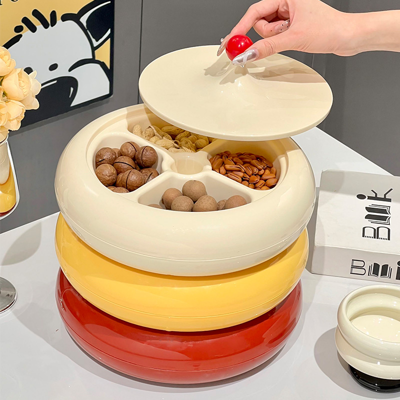 分格干果盘带盖坚果瓜子摆放盘