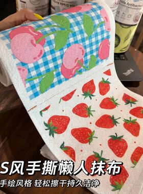 ins风手撕抹布卡通水果手绘图案