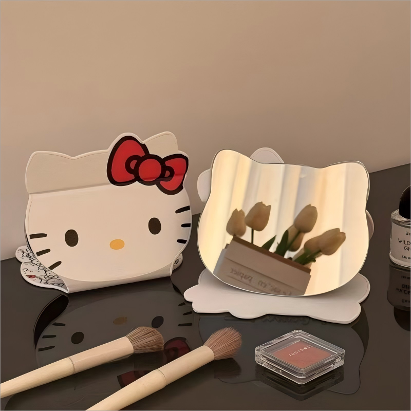 kt猫折叠化妆镜多功能桌面卡通学生宿舍梳妆镜双面便携随身可爱镜