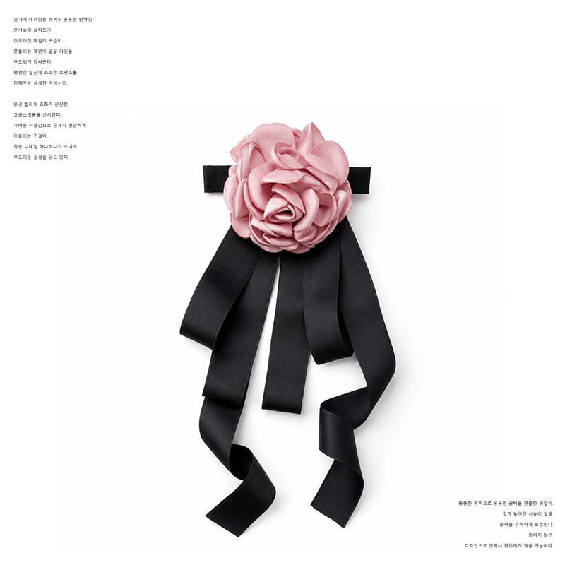 XININ ACC 韩国进口GIL 粉玫瑰黑长飘带弹簧夹 立体缎面花朵设计