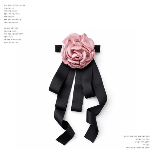 XININ ACC 韩国进口GIL 粉玫瑰黑长飘带弹簧夹 立体缎面花朵设计