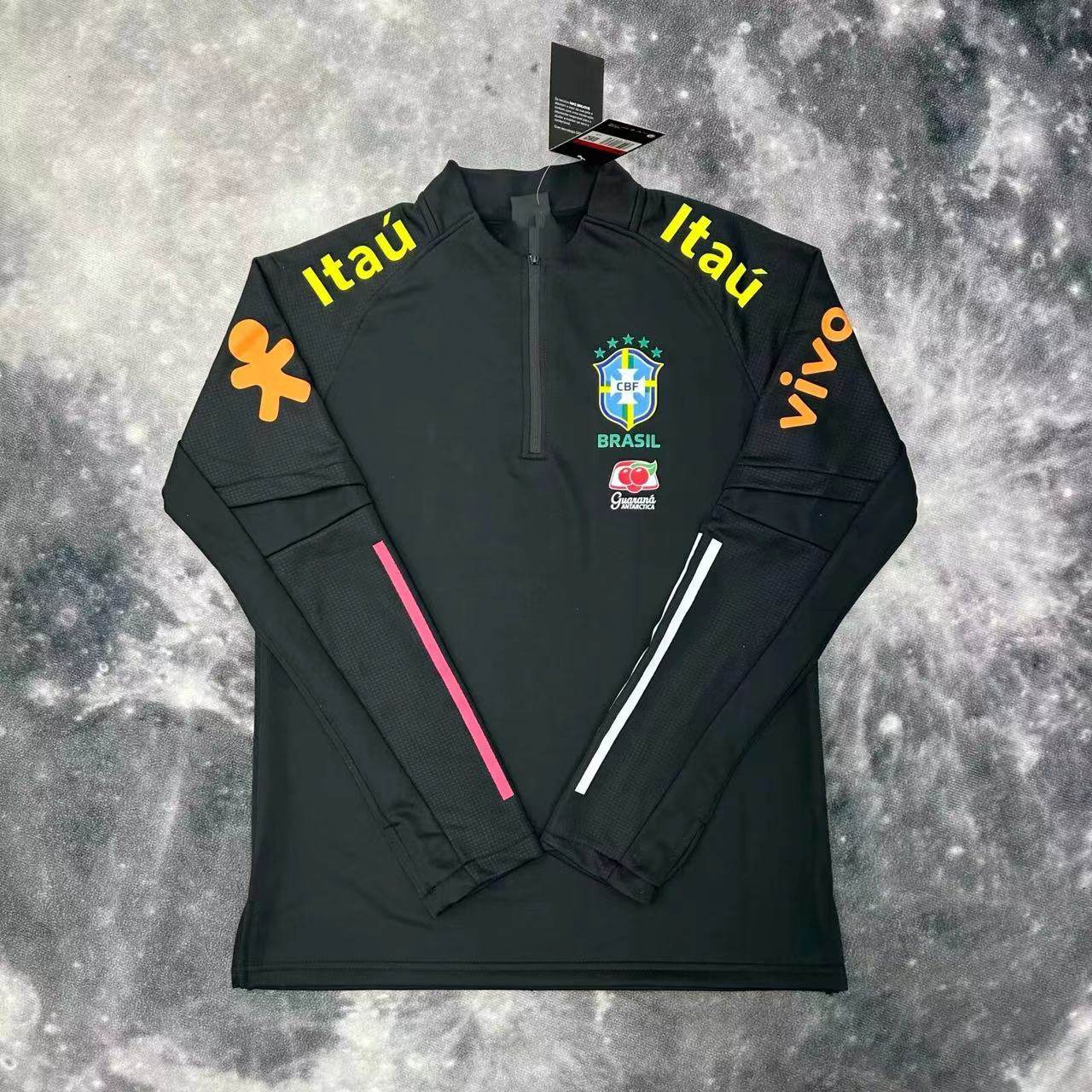 thumbnail for Vintage brazilian sports fan jersey round neck lapel polo cedar semi elongated pull soccer jersey warm-up training uniform
