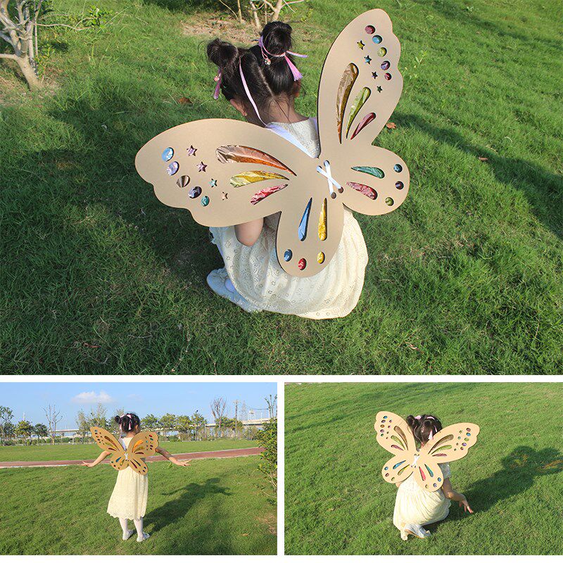 diy瓦楞纸板蝴蝶翅膀形状环创表演幼儿园学校手工美术光影玻璃纸