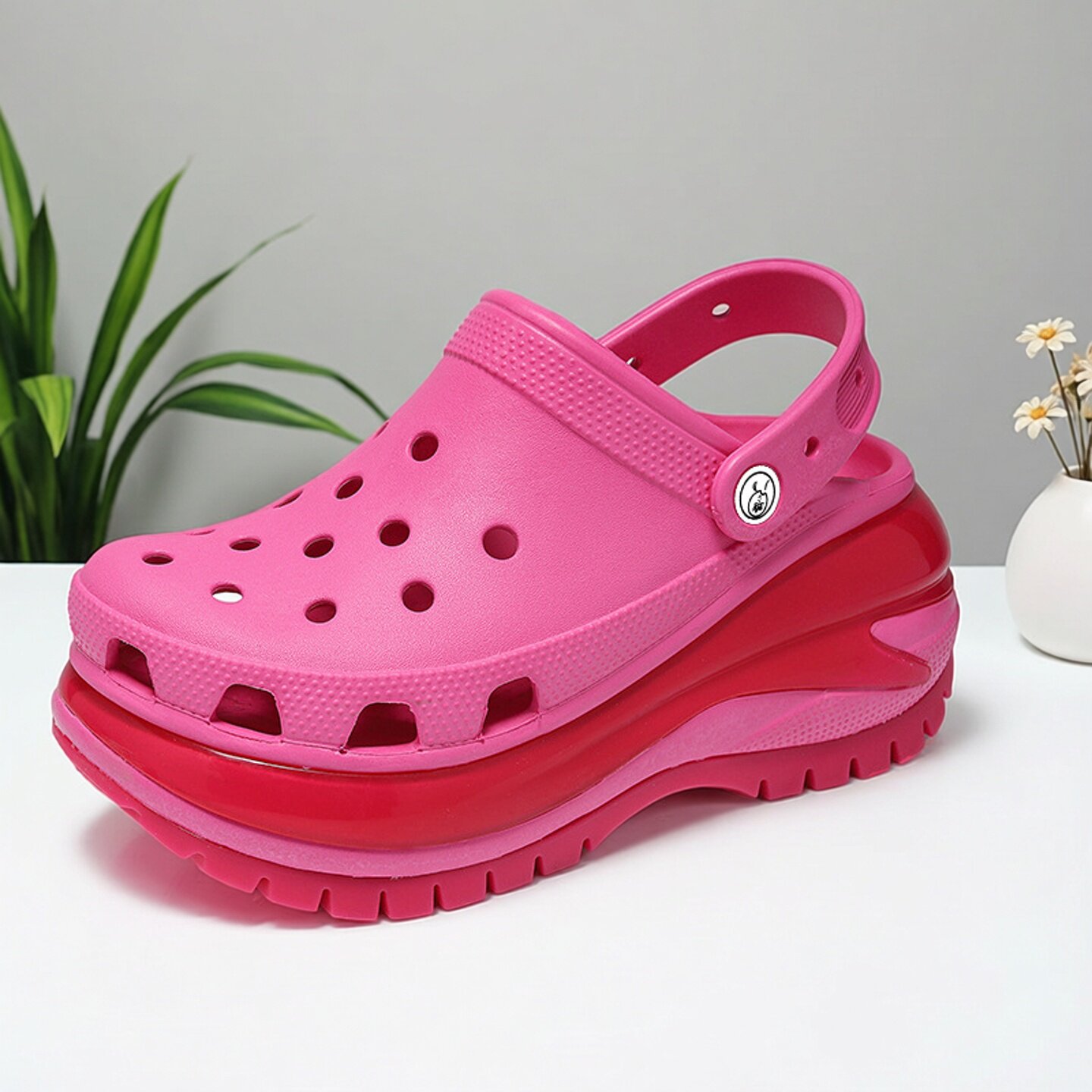 新款光轮洞洞鞋女夏季外穿厚底包头高级感凉鞋高跟厚底拖鞋内增高