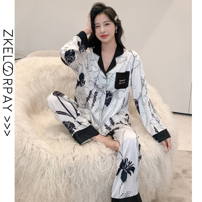 春季新款冰丝睡衣女国风水墨小红书推荐爆款高级感仿真丝绸家居服
