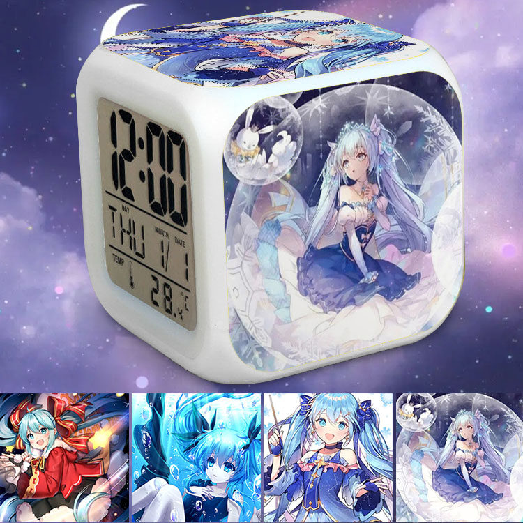 初音未来床头学生儿童彩光多功能动漫卡通闹钟个性定制
