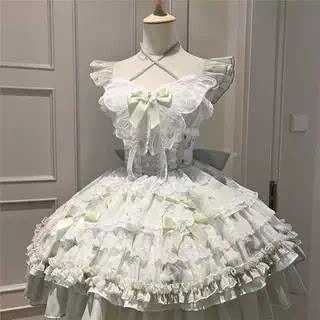 花期之约白绿蝴蝶夏日感Lolita裙小清新公主短裙旅拍生日出片裙子