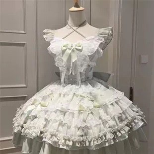花期之约白绿蝴蝶夏日感Lolita裙小清新公主短裙旅拍生日出片裙子