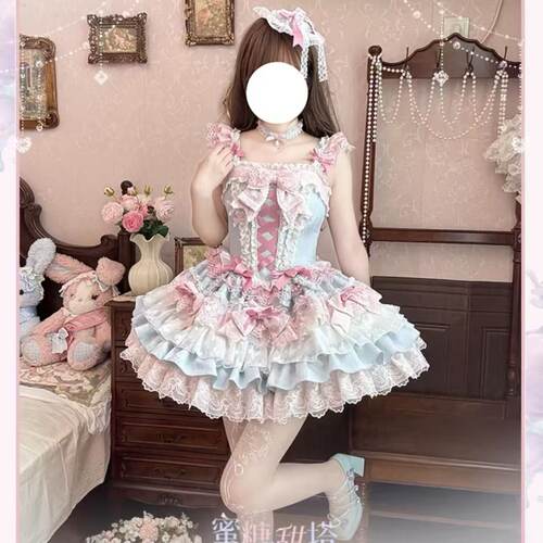 蜜糖甜塔lolita裙洛丽塔裙褪色古董糖洛丽塔少女甜美蛋糕裙公主裙