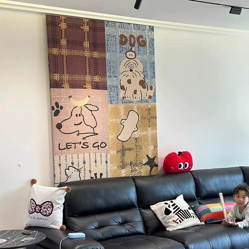 中古风抽象高级感装饰画多巴胺宠物温馨治愈氛围感客厅玄关摆挂画