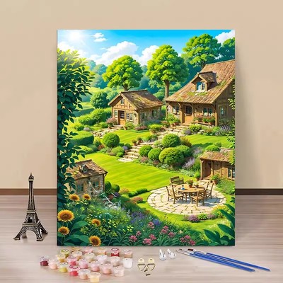 成品马嘉祺田园装饰画绿色治愈风景卡通仿油画喷印卧室客厅摆挂画