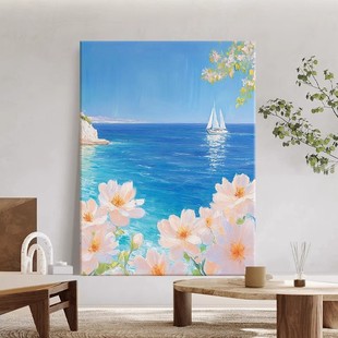 面朝大海春暖花开奶油风装饰画仿油画花卉唯美治愈卧室客厅摆挂画