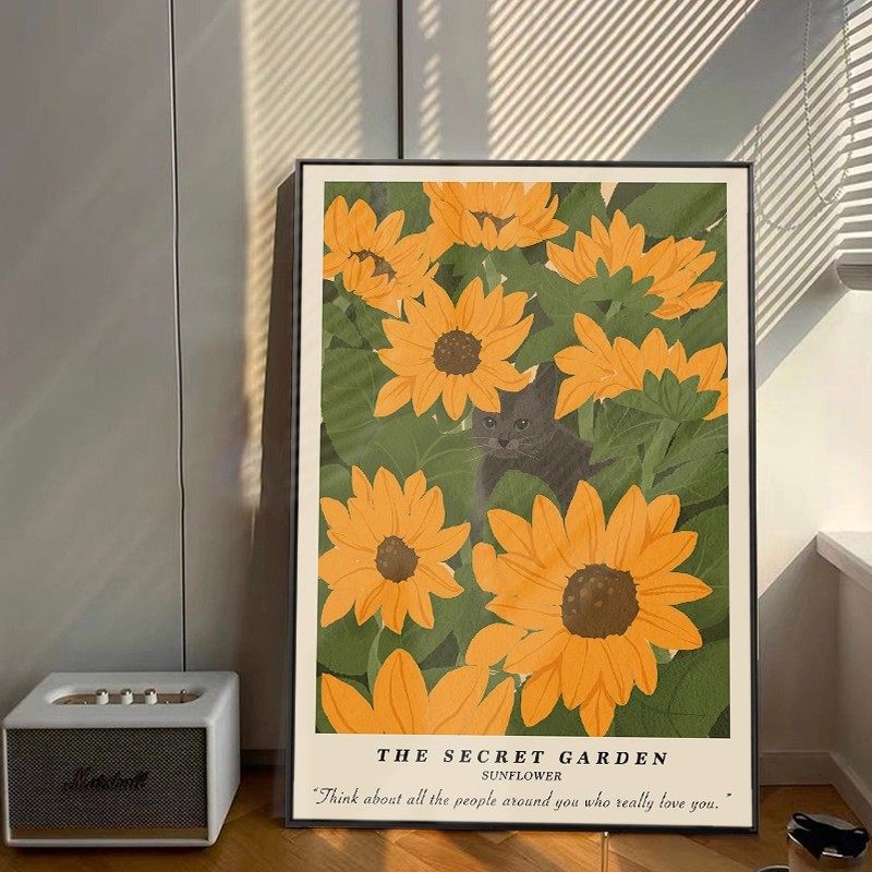 向日葵装饰画太阳花仿油画小清新北欧ins治愈 卧室客厅餐厅摆挂画