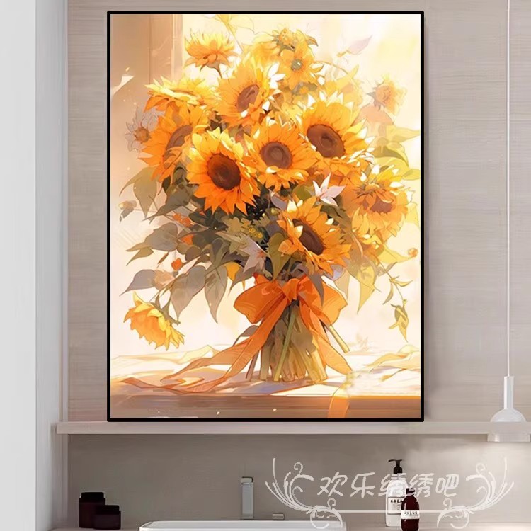 向阳而生太阳花卉装饰画成品仿油画风景唯美高级感卧室客厅摆挂画图片