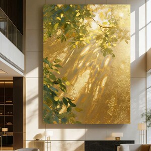 金色阳光影绿植轻奢装饰画小众艺术简约高级感唯美卧室客厅摆挂画