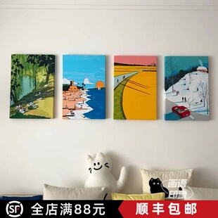 春夏秋冬四季装饰画成品仿油画风景唯美治愈小清新卧室客厅摆挂画