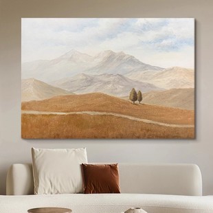 侘寂风横版装饰画成品仿油画小众高级感山峰草原卧室客厅玄关挂画