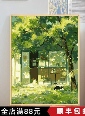 宫崎骏夏日小店绿色装饰画成品仿油画风景唯美清新卧室客厅摆挂画