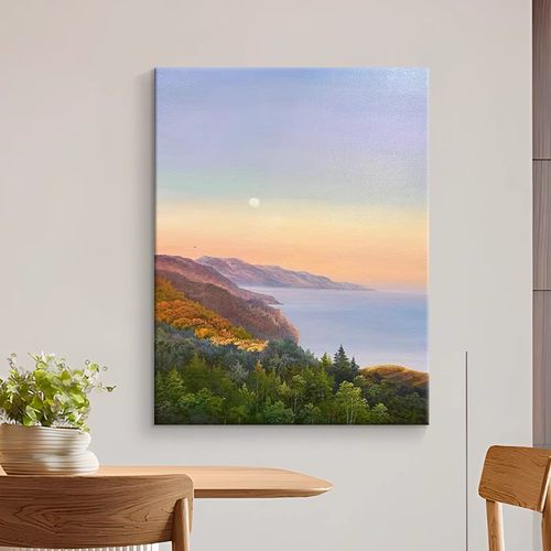 早晨海上日出东装饰画成品仿油画风景唯美治愈清新卧室客厅摆挂画