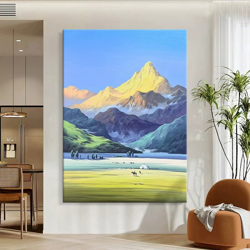 日照金山风景装饰画仿油画成品清新唯美治愈高级感卧室客厅摆挂画
