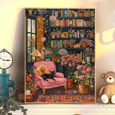 马蒂斯客厅装饰画仿油画涂鸦猫咪抽象成品喷印美式风格卧室挂摆画