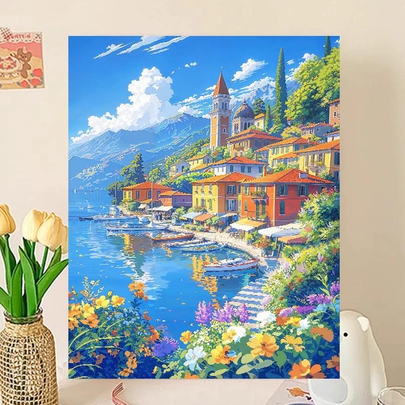宫崎骏田园海边装饰画仿油画风景卡通唯美清新治愈卧室客厅摆挂画