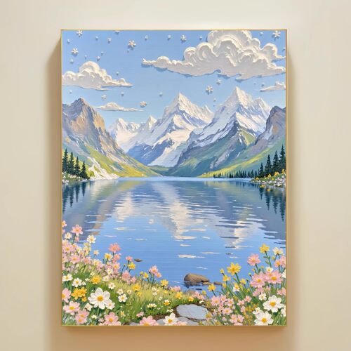 小清新风景治愈山水装饰画成品仿油画水彩唯美雪山卧室客厅摆挂画