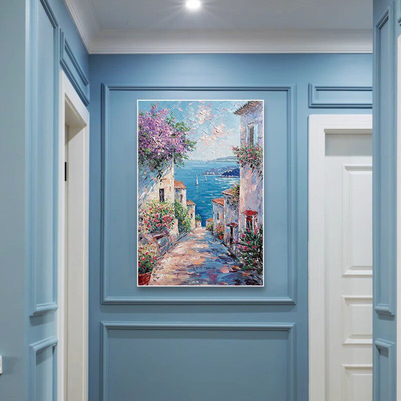 地中海风情建筑装饰画欧式仿油画风景唯美高级感卧室客厅餐厅挂画