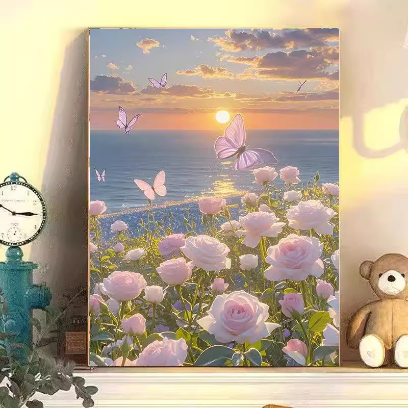 新款花卉装饰画仿油画风景治愈唯美清新高级感玫瑰卧室客厅摆挂画图片