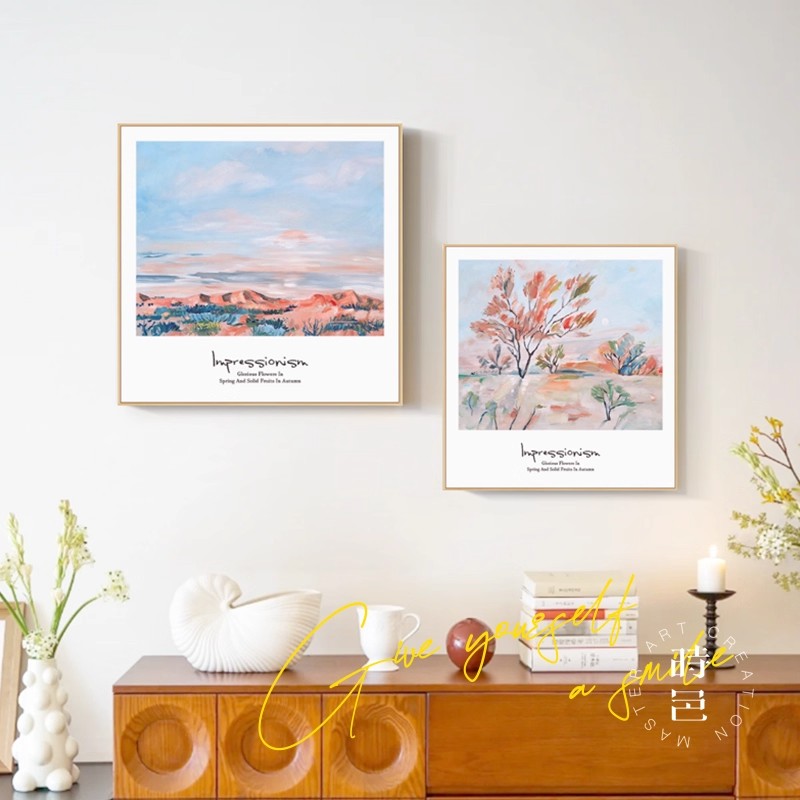 粉色系现代简约方形装饰画小众艺术仿油画高级感唯美卧室客厅挂画