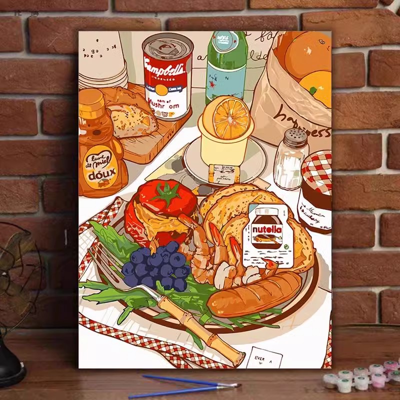 美式餐厅装饰画漫画风网红食物高颜值饭店挂墙卡通小众成品挂摆画