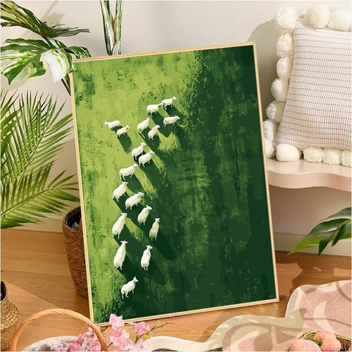 草原羊群清新装饰画成品仿油画风景唯美治愈田园风卧室客厅摆挂画