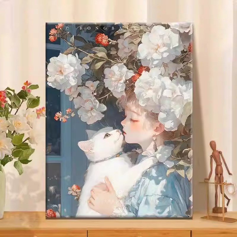 花下眠卡通唯美人物装饰画成品仿油画小众高级艺术卧室客厅摆挂画
