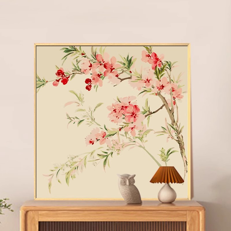 中国风古典装饰画仿油画风景成品花卉方形牡丹海棠卧室客厅摆挂画图片