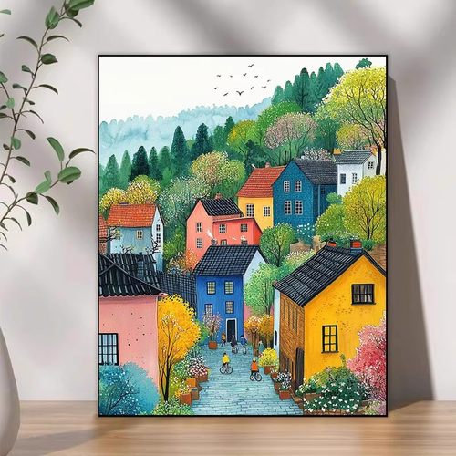 七彩小镇成品装饰画仿油画风景唯美建筑小众高级感卧室客厅摆挂画