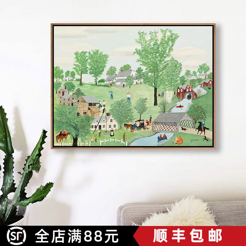 摩西奶奶装饰画成品仿油画风景乡村田园唯美小清新卧室客厅摆挂画