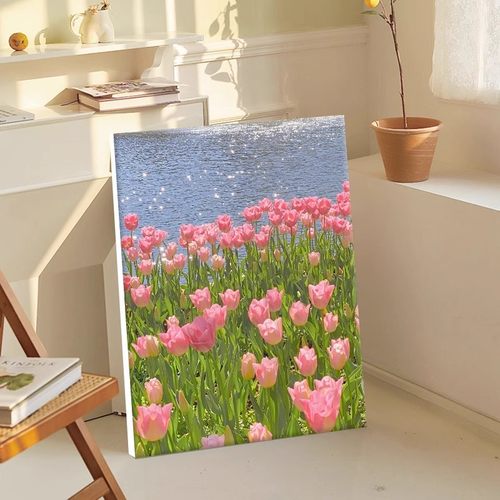 郁金香花丛装饰画成品风景高清喷印小清新唯美治愈卧室客厅摆挂画