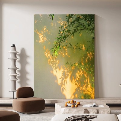 光影竹子装饰画成品仿油画原木风景设计感国风小众卧室客厅摆挂画