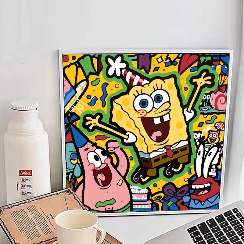 卡通动漫装饰画成品方形海绵宝宝哆啦A梦懒洋洋卧室儿童房摆挂画