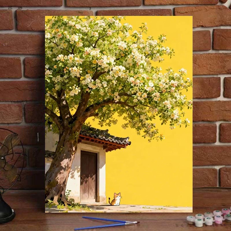 桂花树装饰画中国古风景仿油画唯美治愈简约高级感卧室客厅摆挂画