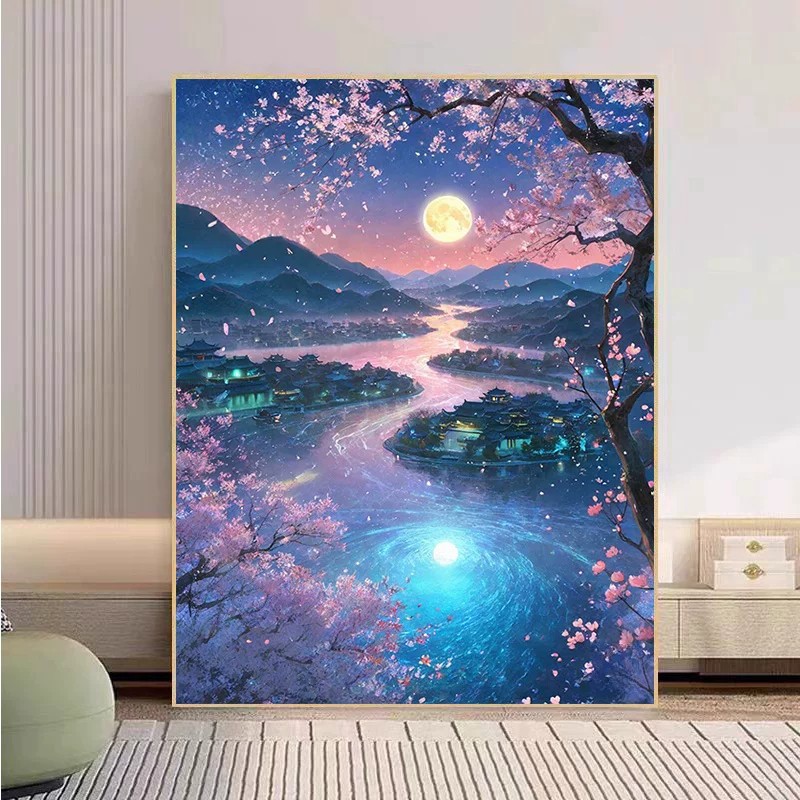 中国风古风景装饰画唯美小众梦幻高级感仿油画艺术卧室客厅摆挂画