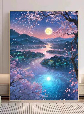 中国风古风景装饰画唯美小众梦幻高级感仿油画艺术卧室客厅摆挂画