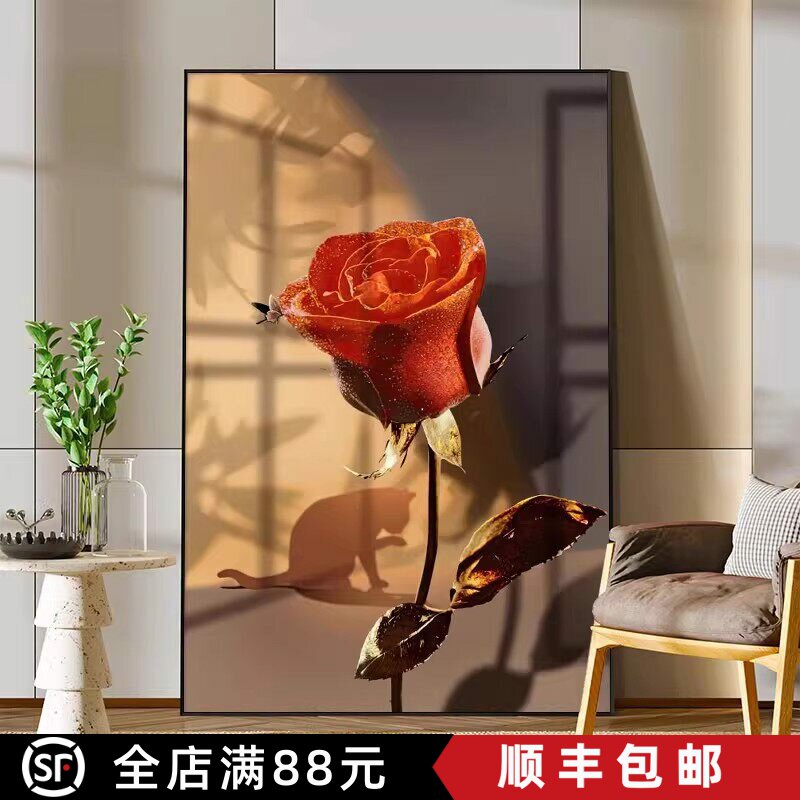 玫瑰花卉光影装饰画现代简约高级感唯美治愈系卧室客厅餐厅摆挂画
