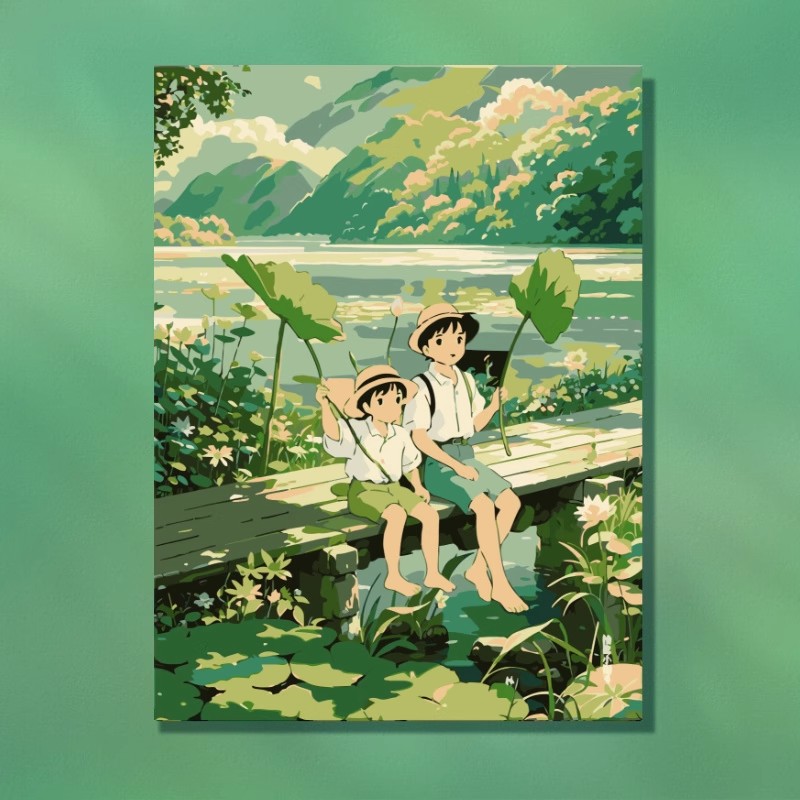 宫崎骏的夏天风景装饰画仿油画成品人物卡通动漫小清新卧室摆挂画图片