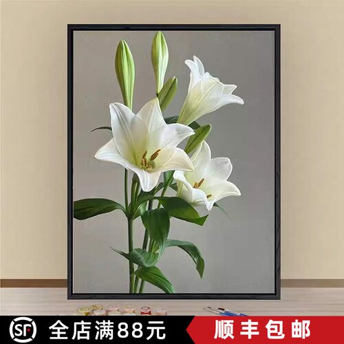 百合花卉成品装饰画风景高清喷印唯美治愈小众高级卧室客厅摆挂画