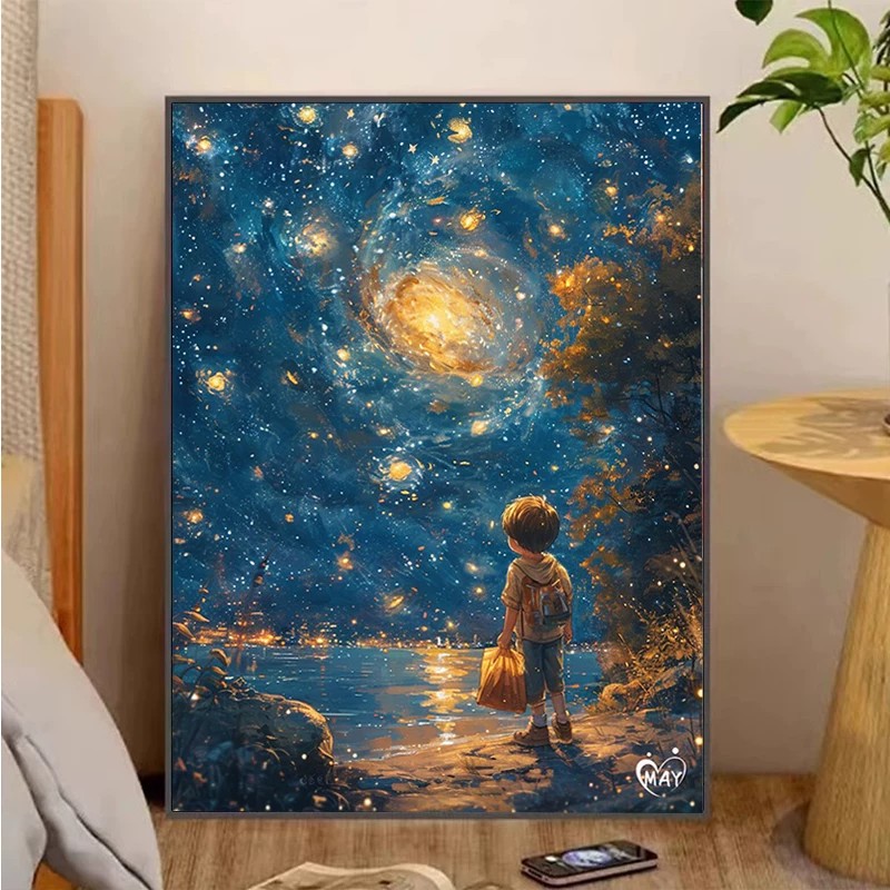 梵高星空小王子装饰画仿油画治愈系唯美温馨氛围感卧室客厅摆挂画