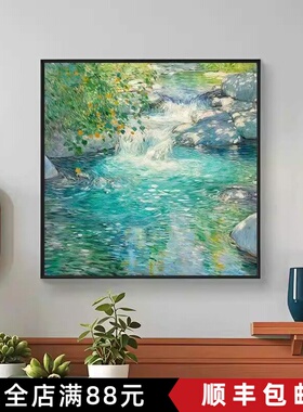 莫奈溪流方形装饰画仿油画风景复古高级感小众艺术卧室客厅摆挂画
